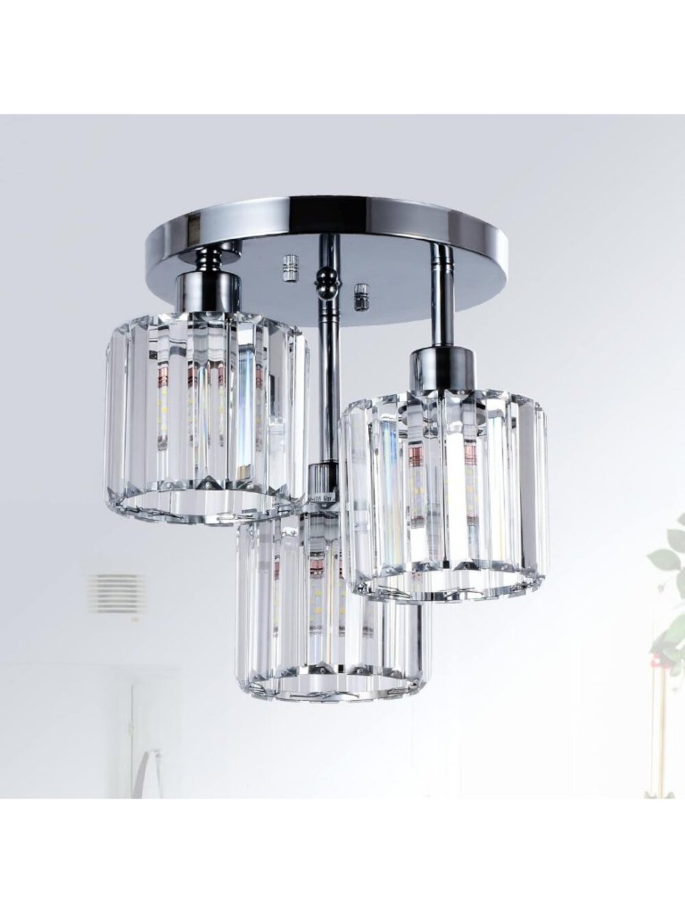 Modern 3-Light Semi Flush Mount Ceiling Light Fixture with Clear Crystal Shades